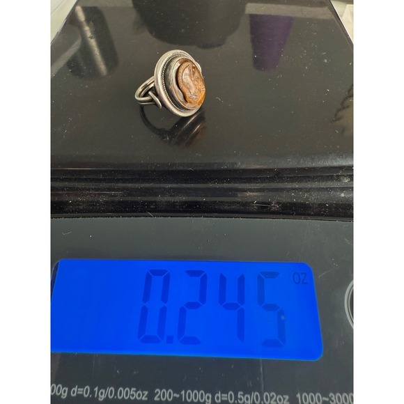 Vintage Cameo Ring Silver Tone Carved Roman Soldier Tigers Eye Size 6 - Picture 10 of 10